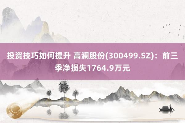 投资技巧如何提升 高澜股份(300499.SZ)：前三季净损失1764.9万元