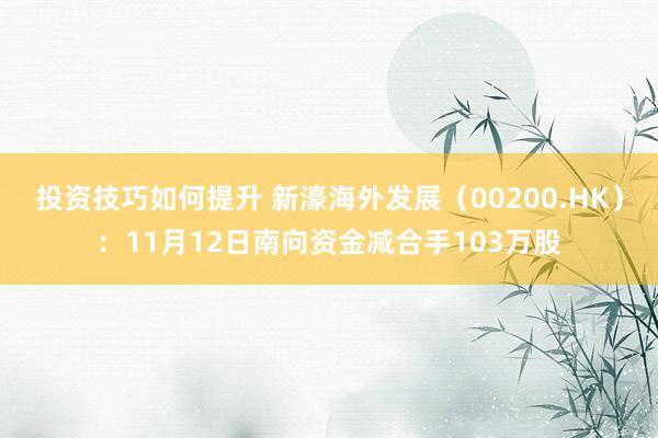 投资技巧如何提升 新濠海外发展（00200.HK）：11月12日南向资金减合手103万股