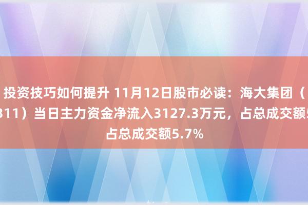 投资技巧如何提升 11月12日股市必读：海大集团（002311）当日主力资金净流入3127.3万元，占总成交额5.7%