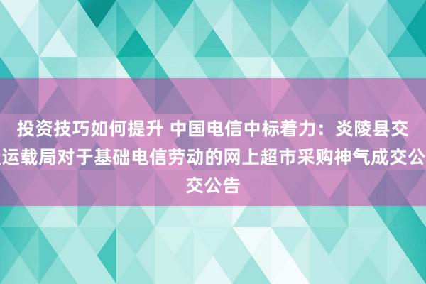 投资技巧如何提升 中国电信中标着力：炎陵县交通运载局对于基础