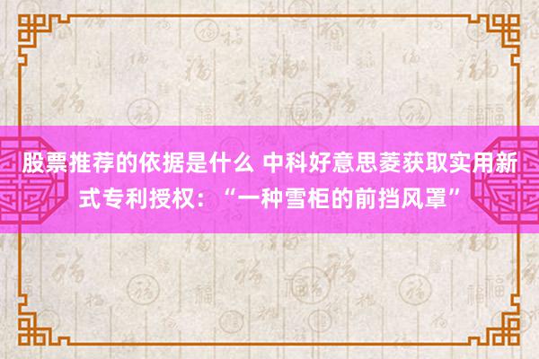 股票推荐的依据是什么 中科好意思菱获取实用新式专利授权：“一种雪柜的前挡风罩”